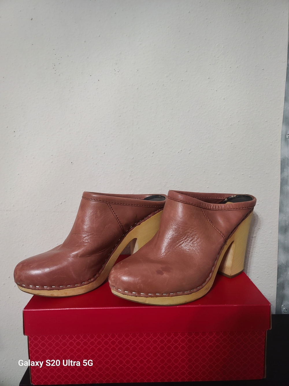 Dolce Vita Brown Leather Mule Clogs with Wood Block Heel